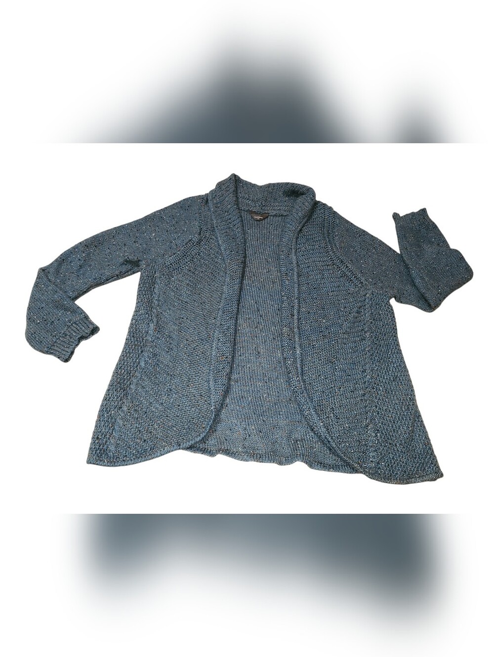 Denver Hayes Teal Speckled Open Front Cardigan Sweater Sz Large - Picture 5 of 11